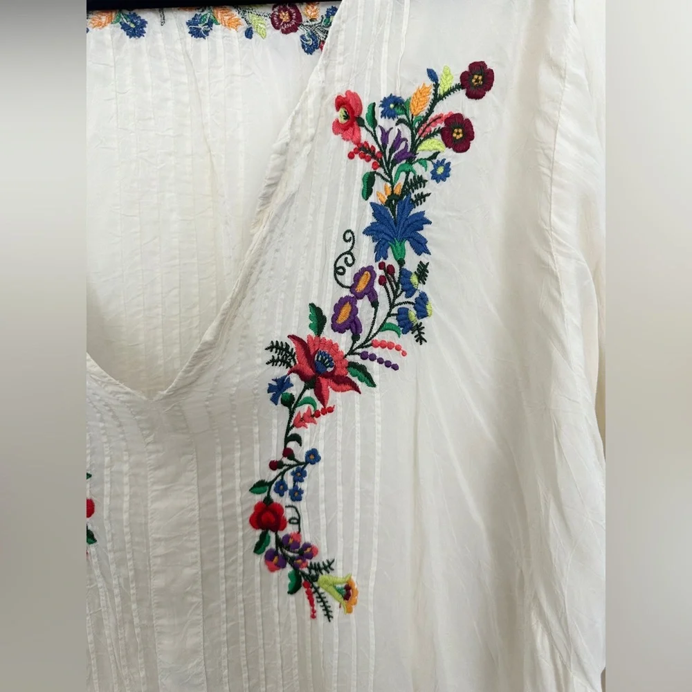 Johnny Was Ivory Floral Embroidered Tunic Top Womens  Cupra Sheer 2X - Picture 4 of 14